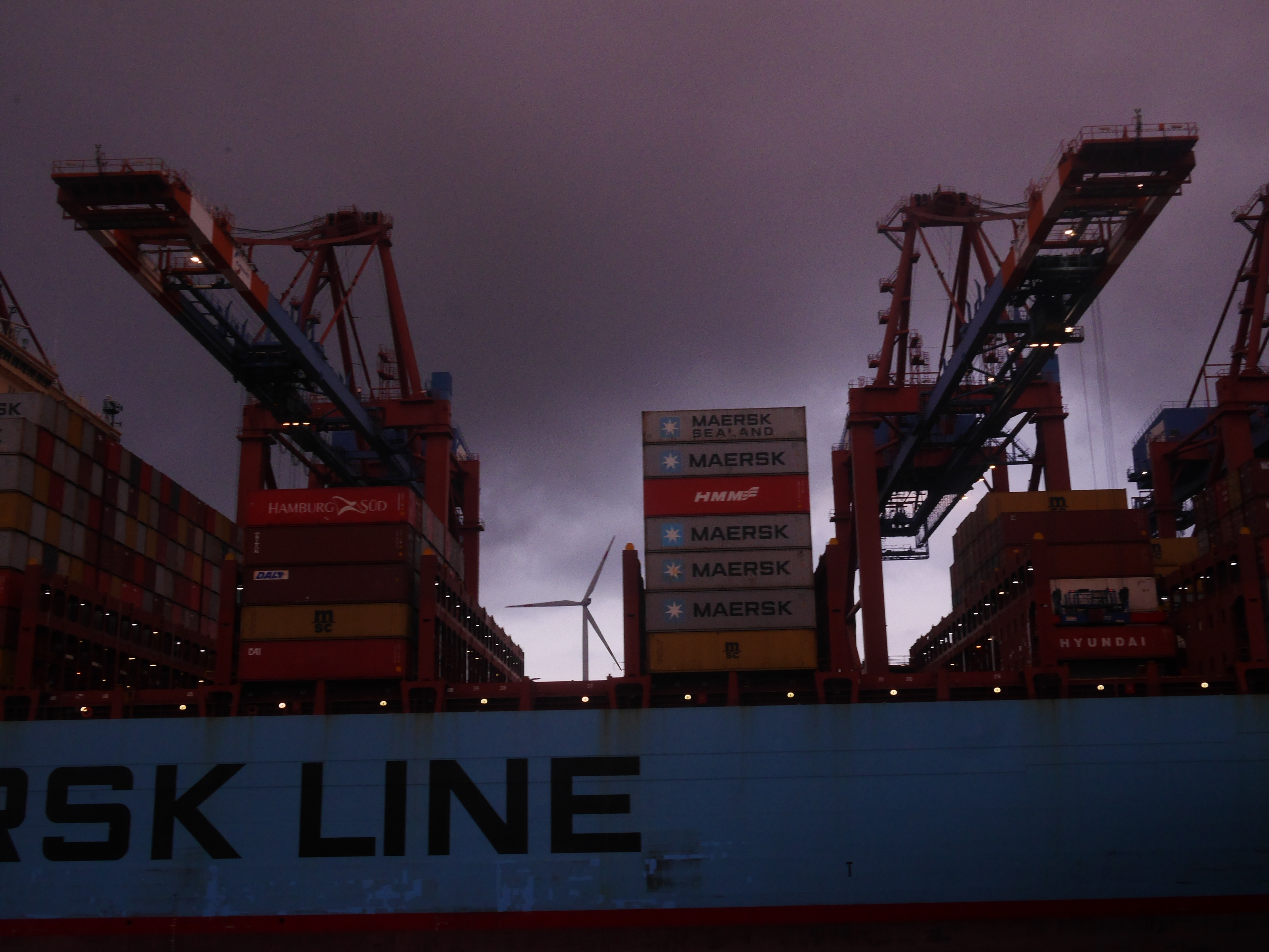 Shipping containers and a wind turbine, Hamburg harbour