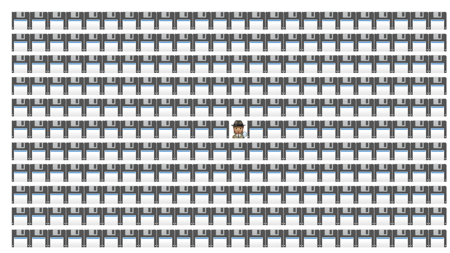 
Emoji of lots of floppy disks with a researcher in the centre
