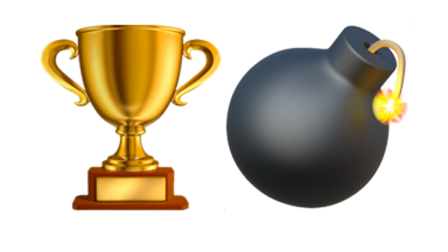 Emoji of a trophy and a bomb
