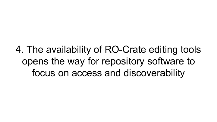 4. The availability of RO-Crate editing tools opens the way for repository software to focus on access and discoverability :: 
