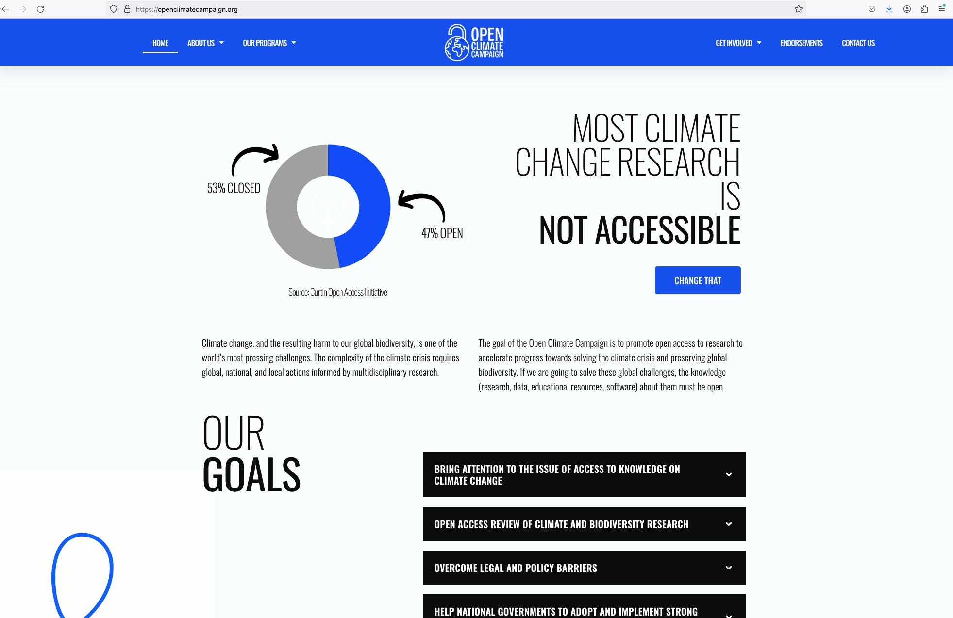 Screenshot of openclimatecampaign.org
