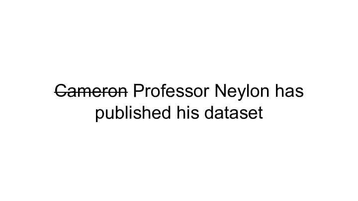 Cameron Professor Neylon has ||    published his dataset